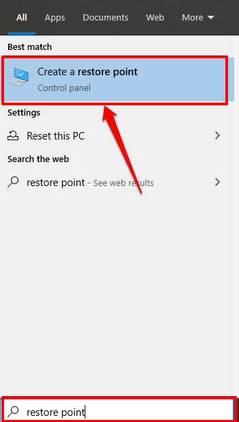 Press the Windows key and type System Restore in the search bar.
Click on Create a restore point from the search results.