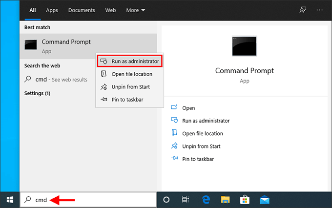 Press the Windows key on your keyboard and type cmd in the search bar.
Right-click on Command Prompt from the search results and select Run as administrator.