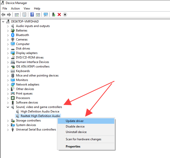 Press the Windows key + X and select "Device Manager".
Expand the "Audio inputs and outputs" category.