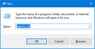 Press Win + R to open the Run dialog box.
Type appwiz.cpl and press Enter.