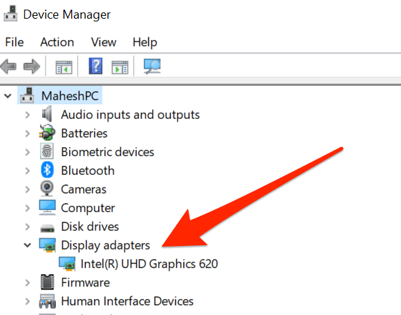 Press Win + X and select Device Manager from the menu.
Expand the Display adapters category.
