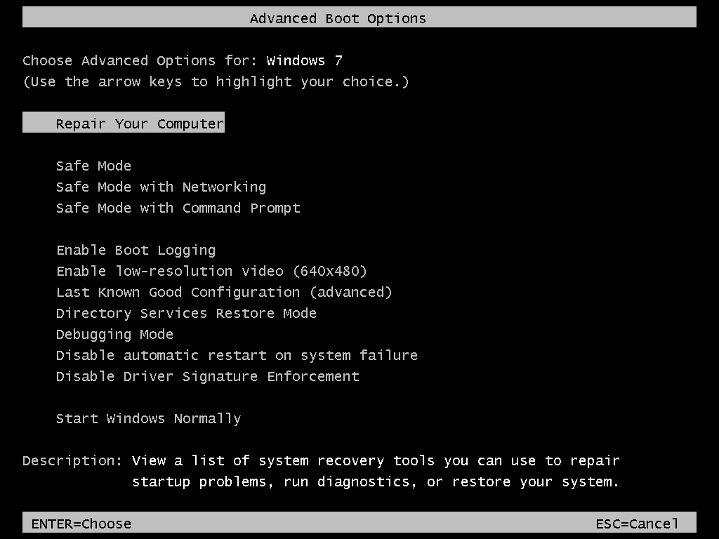 Restart your computer and repeatedly press the F8 key during startup to access the Advanced Boot Options menu.
This will bring up a list of boot options.