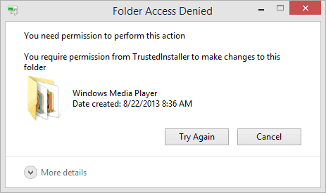 Right-click on the folder showing the access denied error.
Select Properties from the context menu.