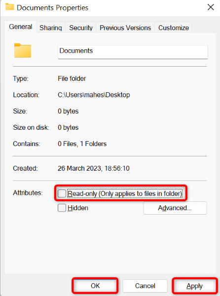 Right-click on the folder that is reverting to read-only.
Select "Properties" from the context menu.