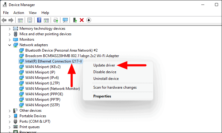 Right-click on the specific device driver that needs updating and select "Update driver" from the context menu.
If you have the driver software already downloaded, select the option "Browse my computer for drivers" and navigate to the location where the driver is saved.