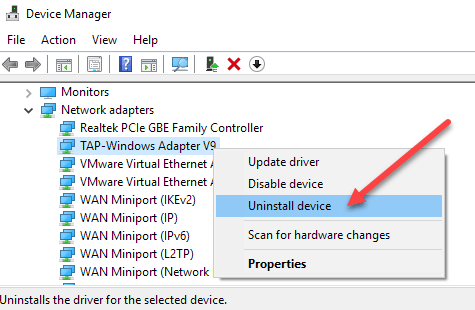 Right-click on your network adapter and select Uninstall device.
Restart your computer, and Windows will automatically reinstall the network adapter.