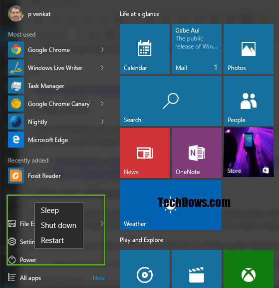 Save any open files and close all applications.
Click on the "Start" button and select "Restart" from the power options menu.