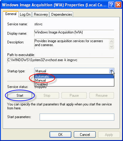 Scroll down and locate Windows Image Acquisition (WIA) in the list of services.
If it is not running, right-click on it and select Start.