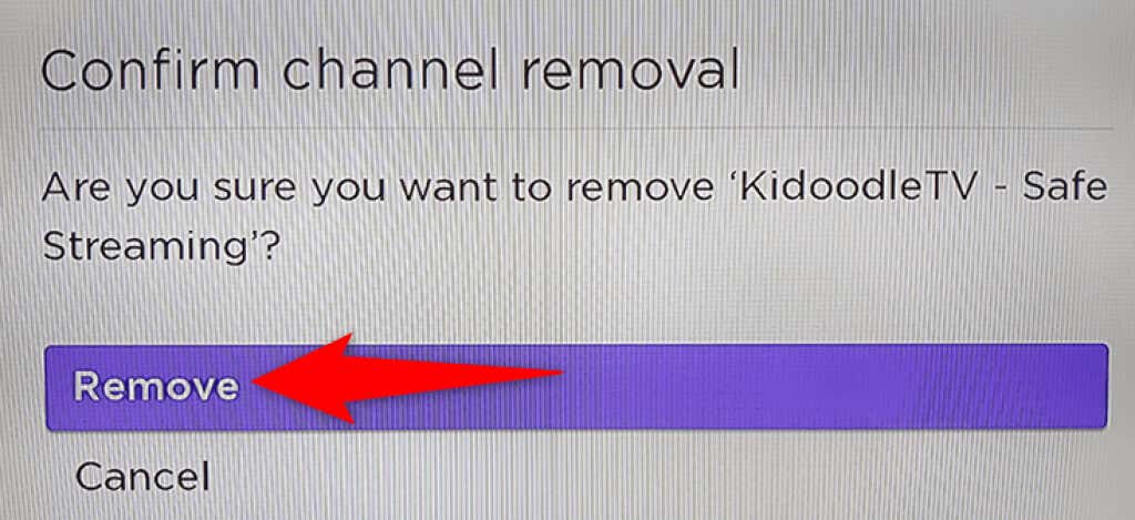 Select Remove channel.
Confirm the removal.