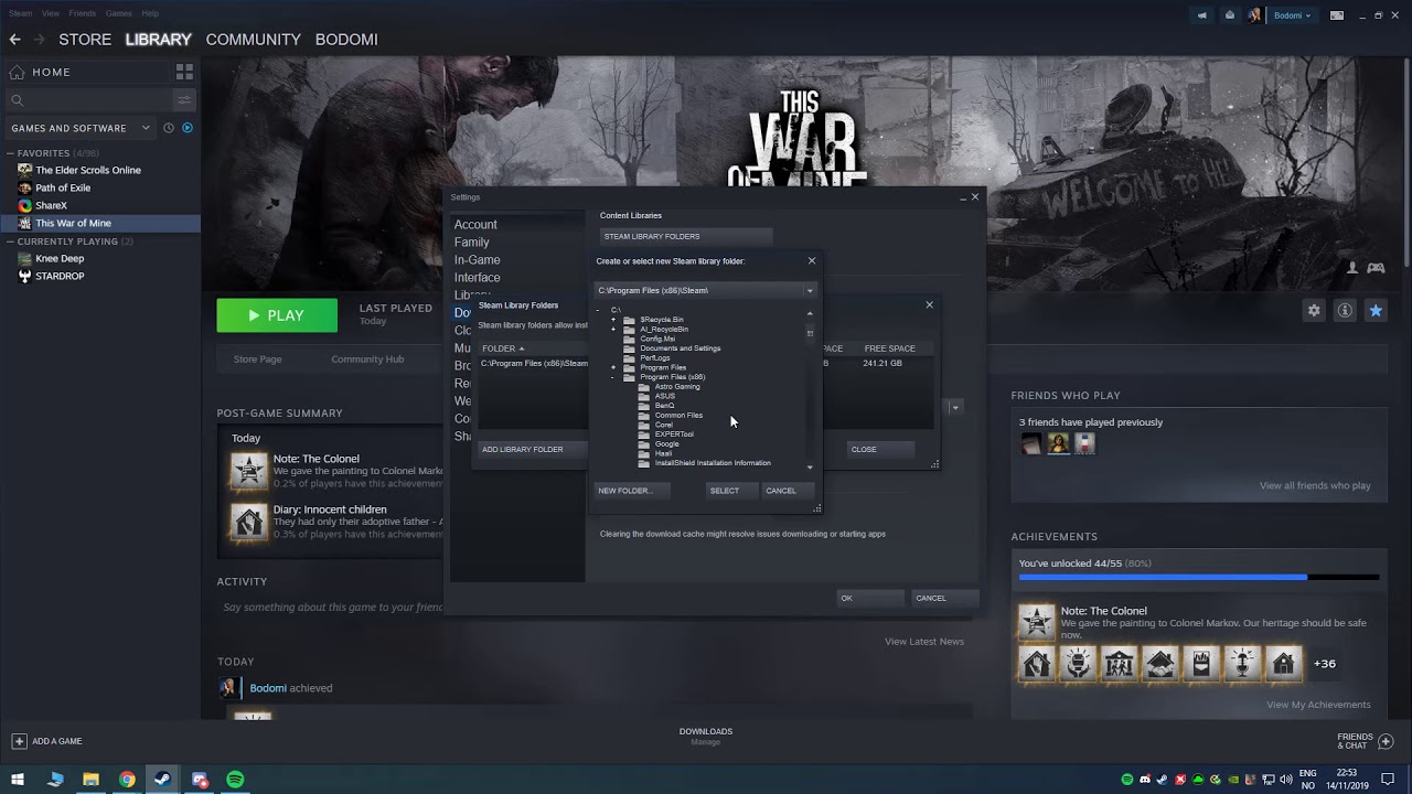 Select the destination drive or folder where you want to create a new Steam library.
Click on the Select button.