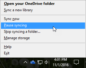 Select the More option from the drop-down menu.
Click on Pause syncing to temporarily stop sync.