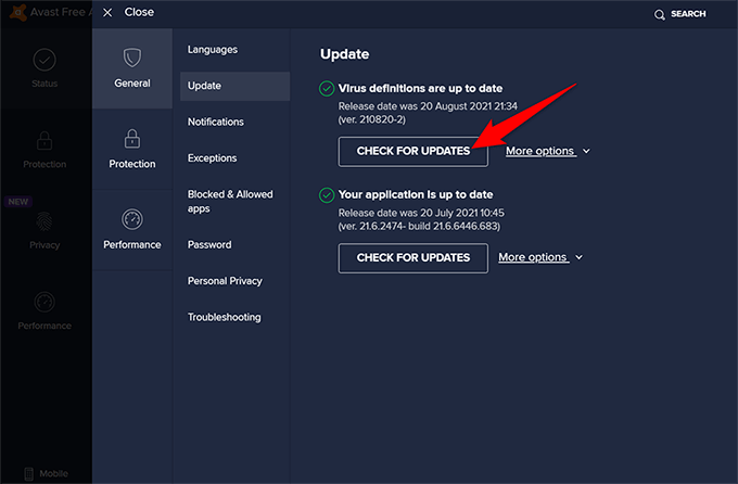 Step 13: Locate the "Virus Definitions" or "Program Update" settings.
Step 14: Choose the "Update" or "Check for Updates" button.