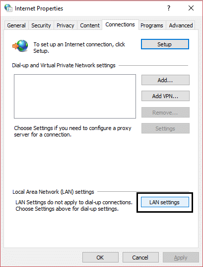 Under the System section, click on Open proxy settings.
In the Internet Properties window, go to the Connections tab.