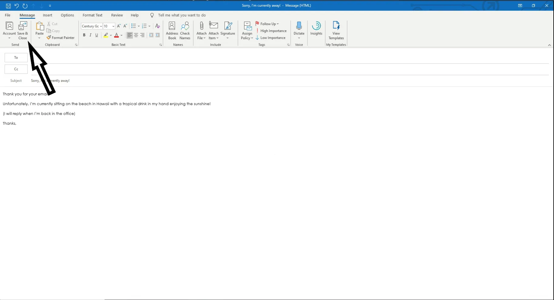 How to set up recurring Out of Office auto-reply for certain days of the week in Outlook 2016