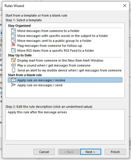 Outlook Rules Wizard Out of Office