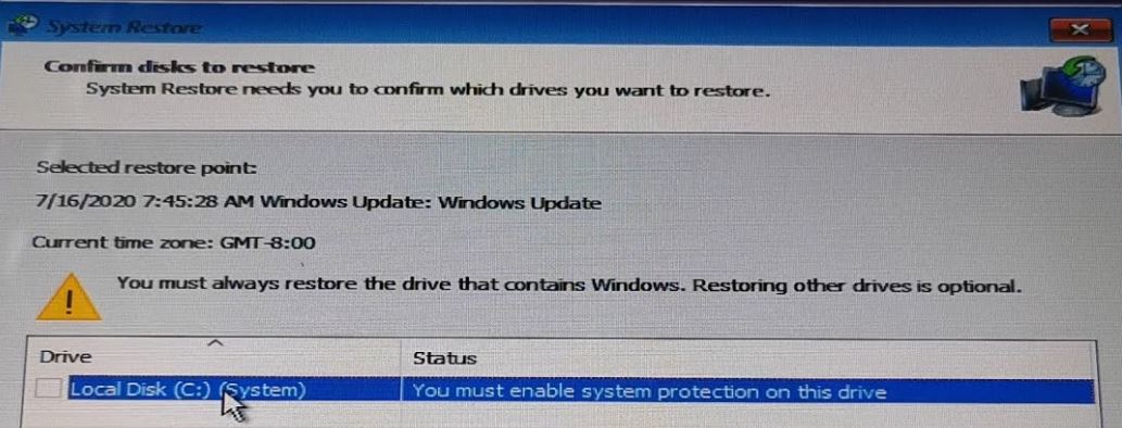 Correcting the 'You Must Enable System Protection on This Drive'