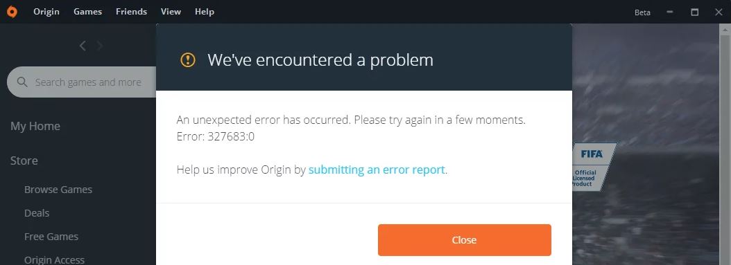 How to resolve: 'Origin Error 327683:0'