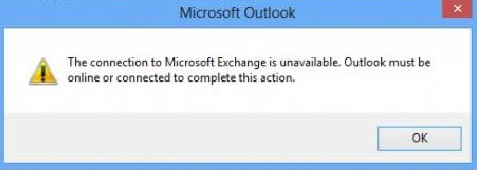 Fixed the "Connection with Microsoft Exchange not available, Outlook must be online or connected" bug