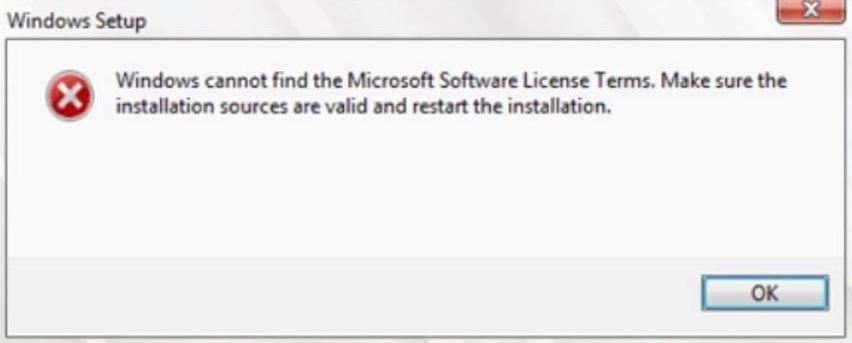 Fixed: "Windows can't find Microsoft Software License Terms" bug