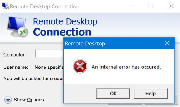 Fixing an internal error when connecting to a remote desktop
