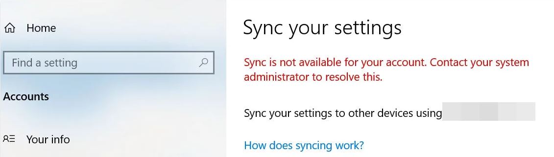 Fixing the "Synchronization not available for your account" error