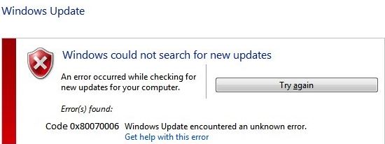 Resolving the Windows Update error 0x80070006
