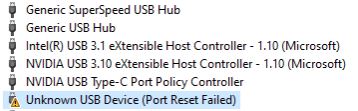 How to fix the problem: Windows "Unknown USB Device (Port Reset Failed)" error