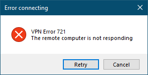 Fix VPN error 721: Remote computer does not respond