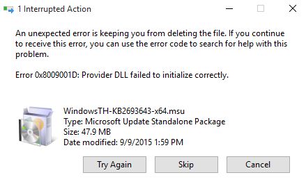 Windows update bug fix 0x8009001D