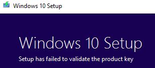 Restoring Windows 10 'Setup failed to validate the product key' error