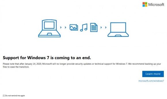 What causes the "Your Windows 7 PC is out of support" error to pop up?