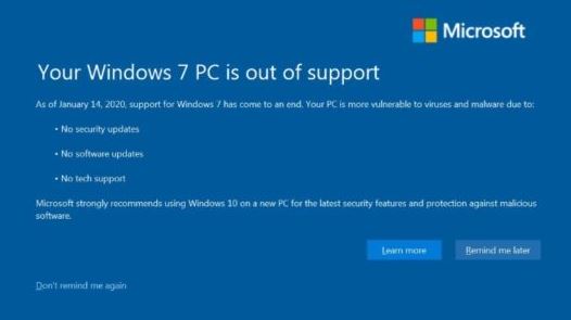 Removed the "Your Windows 7 PC is out of support" popup error