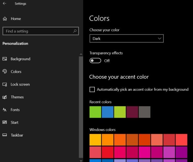Here's how to fix the grayed-out display color of the Windows 10 taskbar