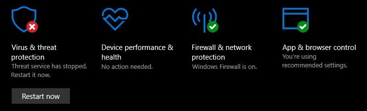 What is the reason for the "Windows Defender Threat Service has stopped" error?