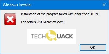 the windows installer failed to install the program associated